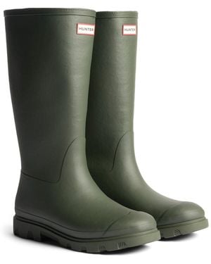 HUNTER Downpour Tall Insulated Boot Rubber Dark Wellington Boots - Green