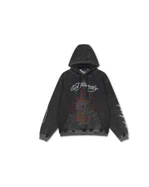 Ed Hardy Skull Roses Oversized Hoodie - Black