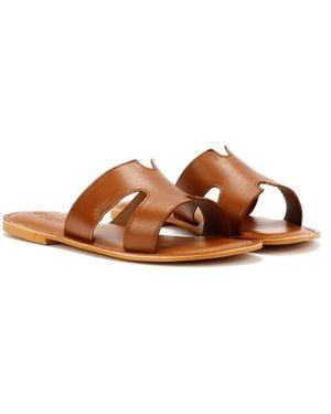 TOWER London Tower London Cut Out Leather Tan Mules - Brown