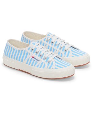 Superga 2750 Stripes Print Cotton Off/Azure Trainers - Blue