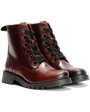 Fly London Ragi Leather Wine Boots - Black