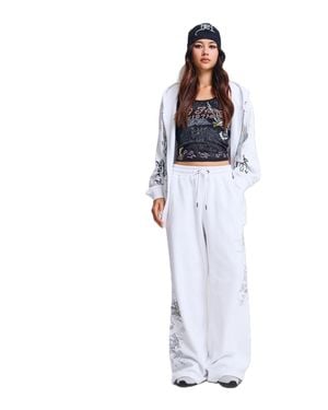 Ed Hardy Gothic Dragon Stone Wash Relaxed Joggers - White