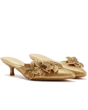 French Connection Victoria Velvet Kitten Heel Heels - Natural