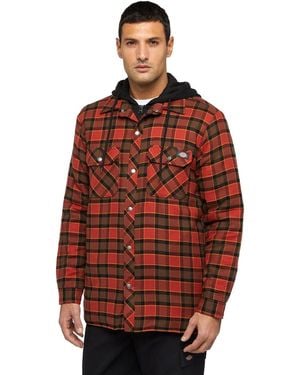 Dickies Fleece Hooded Flannel Shirt Jacket Cotton - Red