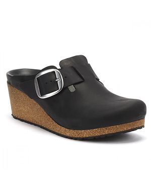 Birkenstock Fanny Big Buckle Schwarze Lederkeilschuhe