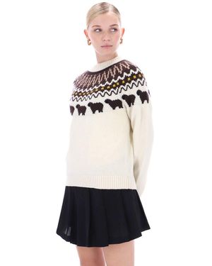 HUNTER Ashie Crew Fair Isle Knit Polyester Crew Neck Jumpers - White