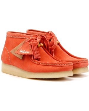 Clarks Wallabee Suede Coral Boots - Red
