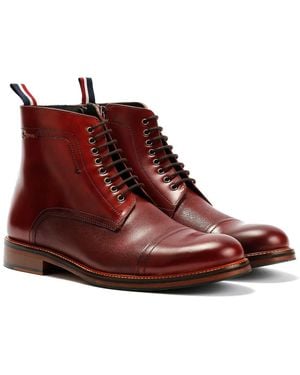 Ben Sherman Harrington Brush Off Leather Burgundy Boots - Red