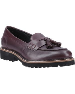 Hush Puppies Ginny Leather Plum Wide Fit Loafers - Purple