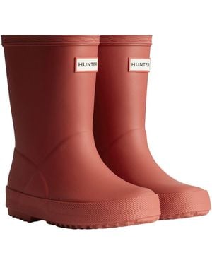 HUNTER Kids First Boot Rubber Military Wellington Boots - Red