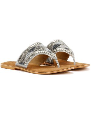 TOWER London Tower London Wide Vamp Toepost Sandalen - Braun