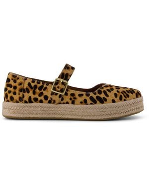 TOMS Carolina Mary Jane Leather Leopard Print Espadrilles - Brown
