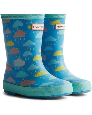 HUNTER Kids Rain Cloud Boot Rubber Rainclouds Wellington Boots - Blue