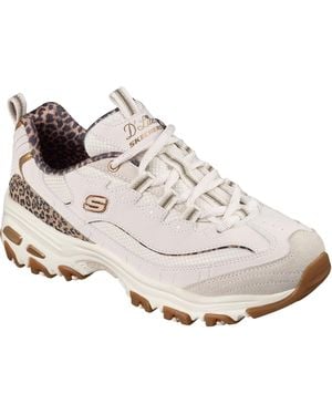 Skechers D'Lites Wild Charm Leather /Leopard Trainers - White