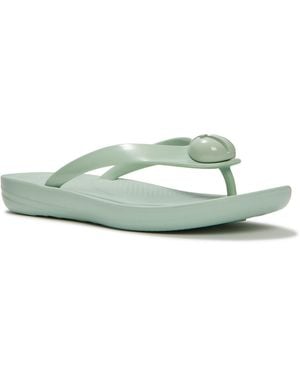 Fitflop Iqushion Glossy-Button Polyurethane Mint Whisper Flip Flops - Green