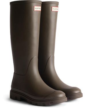 HUNTER Downpour Tall Boot Rubber Wellington Boots - Brown