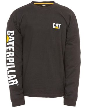 Caterpillar Trademark Banner Long Sleeve Cotton T-Shirt - Black