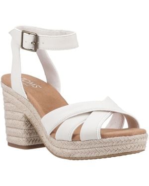 TOMS Majorca Strappy Leather Light Sand Heels - White