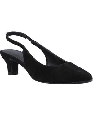 Hush Puppies Nahla Suede Heel Leather Round Slingback Shoes - Black