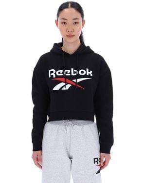 Reebok Avery Oversized Cropped Hoody Cotton Hooded Sweatshirt - Black