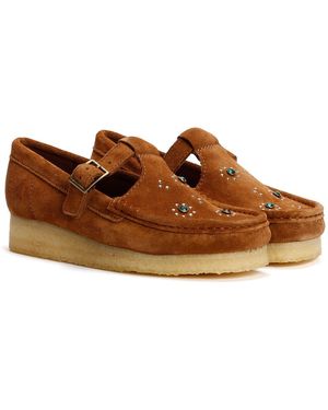 Clarks Wallabee T Bar Scarpe Marroni - Marrone