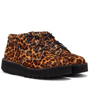 Kickers Kick Hi Stack Leopard Pony Hair Boots - Brown