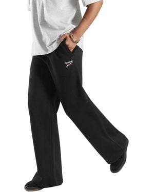 Reebok Id 2-Col Logo Wide Leg Trousers Cotton Joggers - Black