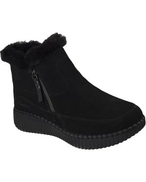 Skechers Wilshire Blvd Fresh Zip Leather Suede/Faux Fur Boots - Black
