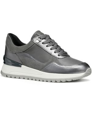 Geox D Desya A Leather /Gun Trainers - Grey