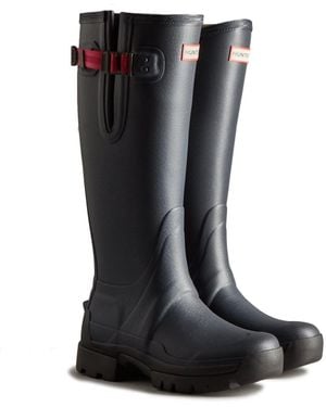 HUNTER Balmoral Adjustable Rubber /Peppercorn Wellington Boots - Black