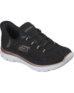 Skechers Summits Brilliant Shine Mesh/Rose Trim Trainers - Black