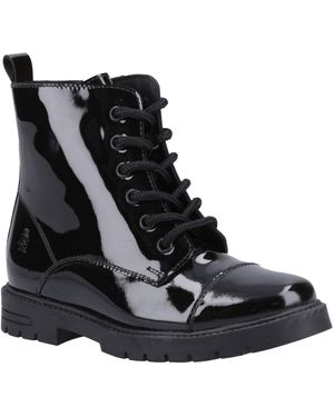 Hush Puppies Lauren Patent Senior Leather Girls's Boots - Black