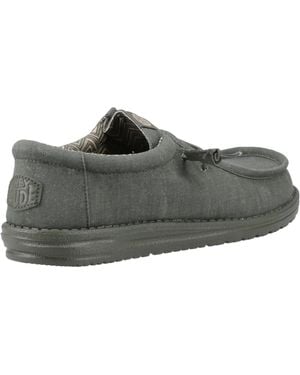HEYDUDE Wally Stretch Canvas Mokassin Schuhe Aus Tief Baumwollstoff - Schwarz