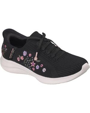 Skechers Ultra Flex 4.0 Sweet Petals Textile Knit/Multi Trim Trainers - Black
