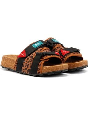 Flower Mountain Niwa Nylon Leopard Slides - Brown