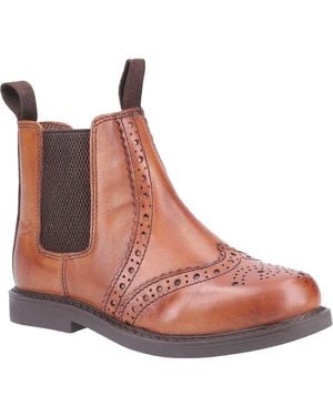 Cotswold Nympsfield Leather Boy's Flat Chelsea Boots - Brown