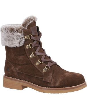 Hush Puppies Florence Suede Chocolate Wide Fit Winter Ankle Boots - Brown