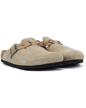 Birkenstock Boston Braided Taupe Suede Regular Clogs - Natural