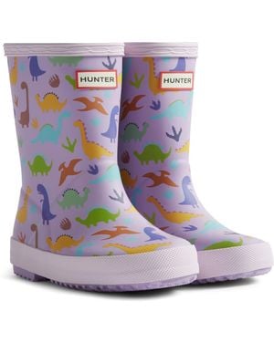 HUNTER Kids Dinosaur Boot Rubber Dinosaur Wellington Boots - Purple