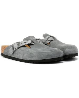 Birkenstock Boston Braided Schmal Clogs Aus Wildleder - Grau