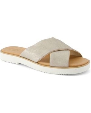 TOMS Mae Crossover Leather Champagne Sandals - Natural