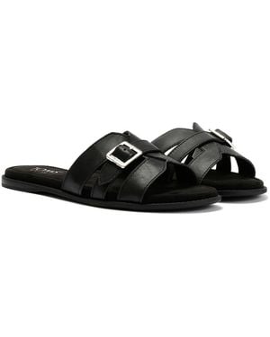 TOMS Sol Mule Leather Sandals - Black