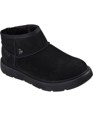 Skechers Keepsakes Cosy Mini Leather Suede/Faux Fur Boots - Black