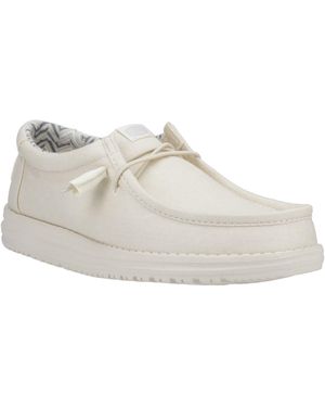 HEYDUDE Wally Canvas 100% Cotton Stone Shoes - White