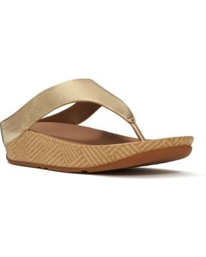 Fitflop Lulu Lux Graphic-Weave Toe-Post Leather Platino Sandals - Brown