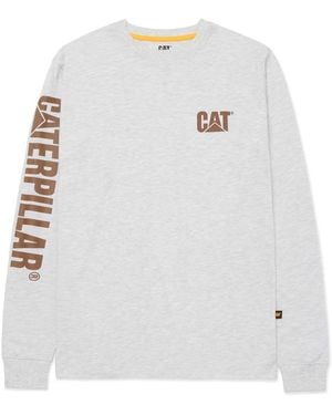 Caterpillar Trademark Banner Long Sleeve Cotton T-Shirt - White