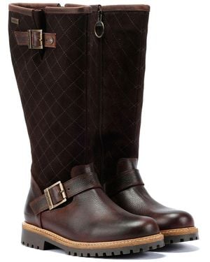 Barbour Willow Tall Suede/Leather Dark Boots - Brown