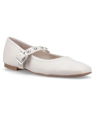 Hush Puppies Charlene Stud Ballerina Leather Ivory Flats - White