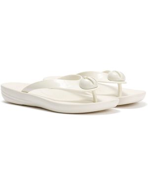 Fitflop Iqushion Glossy Button Cream Flip Flops - White