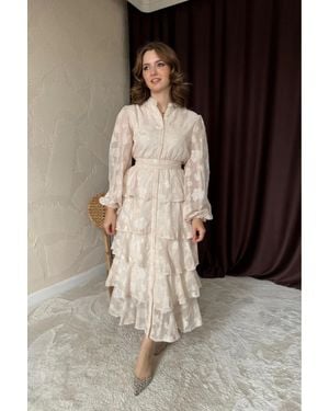 HELİS BUTİK Heli̇Buti̇K Schwarzes, Gestuftes, Mit Volants Besticktes Kleid Für Damen - Braun